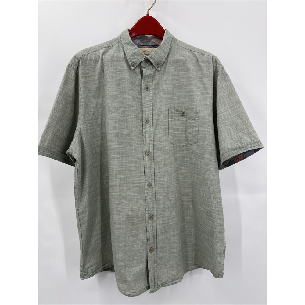 Weatherproof Vintage Men's Short Sleeve Button Down Shirt Sage Green Plaid 2XL